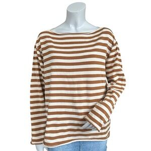 THE GREAT. Sailor Boatneck Long Sleeve Cotton Sweater Camel Stripe Size 2/Medium